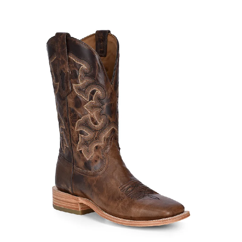 Men's cowboy boots with a high - heeled designSquare Toe Mens Cowboy Boots - Moka