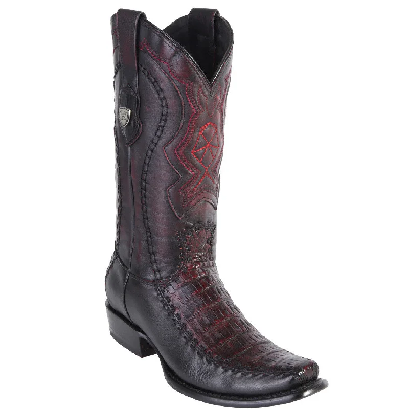 Men's cowboy boots with a snake - skin textureMens Western Boots Caiman Belly Semi Square Toe