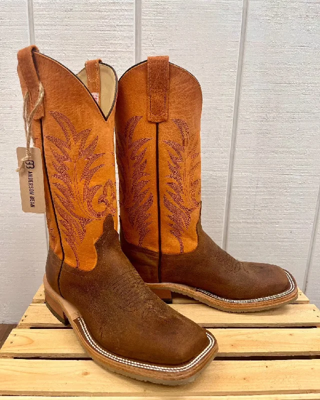 Men's cowboy boots with a decorative inlayAnderson Bean Men's Saddle Elk Square Toe Crepe Sole Cowboy Boots 336979