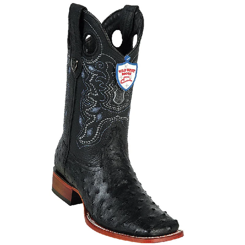 Alligator - print men's cowboy boots for a bold lookWild Ranch Black Ostrich Boots