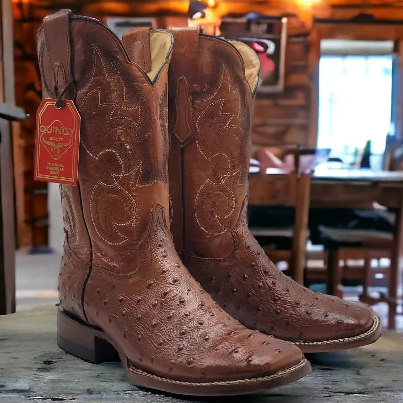 Vintage - style men's cowboy boots with a square toeBrown Ostrich Print Boots