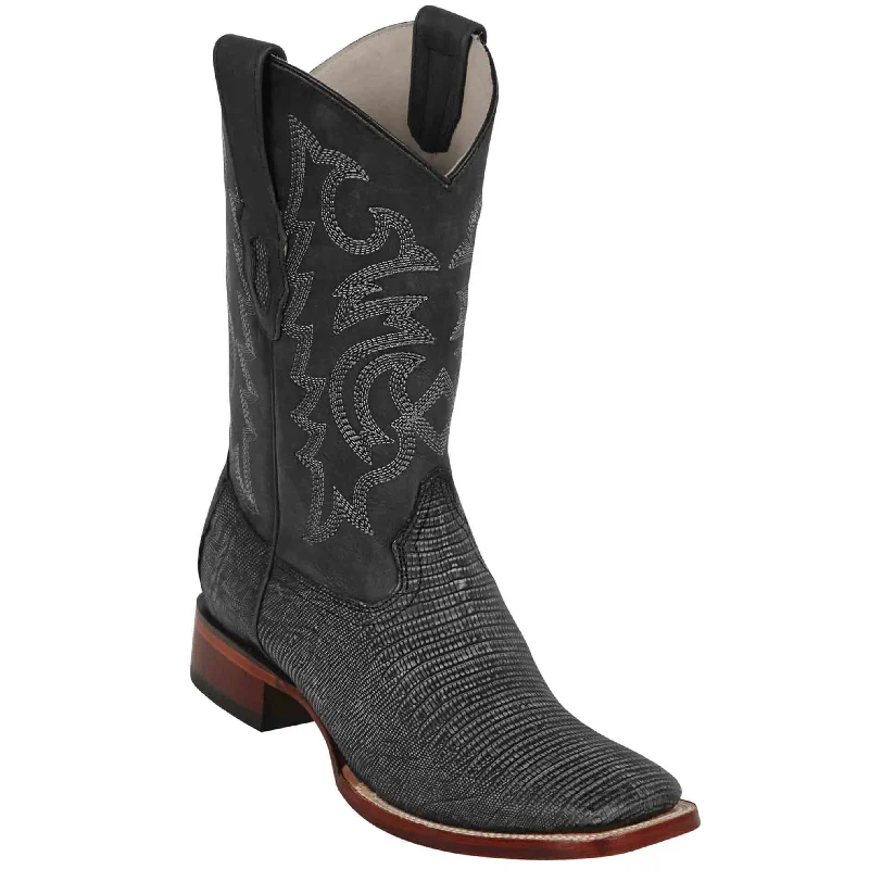 Men's cowboy boots with a silver - toned buckleSanded Black Lizard Cowboy Boots