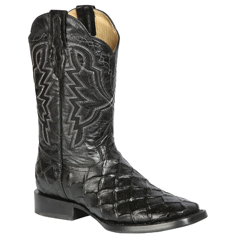 Men's cowboy boots with a rubber sole for tractionBlack Pirarucu Print Boots