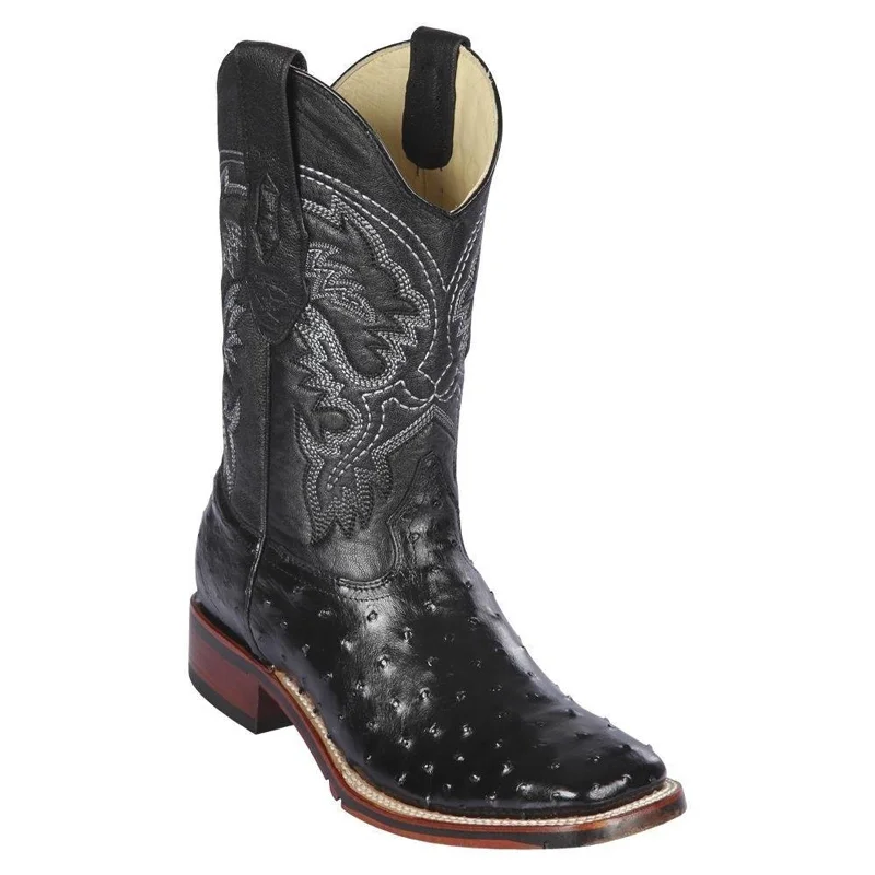 Men's genuine leather cowboy boots with a pointed toeBlack Ostrich Square Toe Western Boots