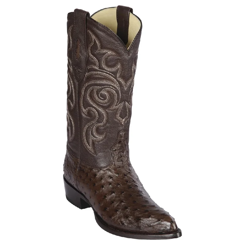 Men's cowboy boots with a tooled leather designBrown Ostrich Cowboy Boot J-Toe