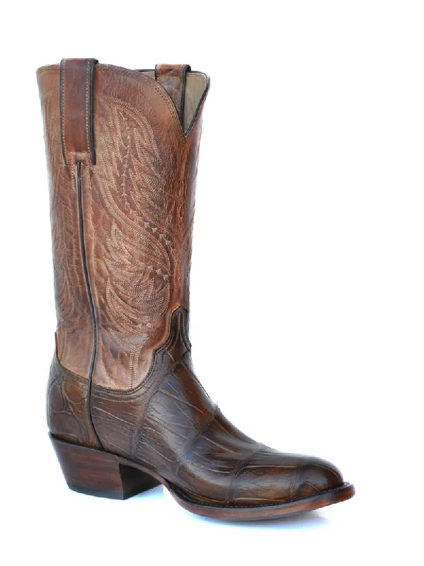 Men's cowboy boots with a concho belt detailLucchese HL1027.64 Mens Giant Alligator Tan Goat Cowboy Boots Brown