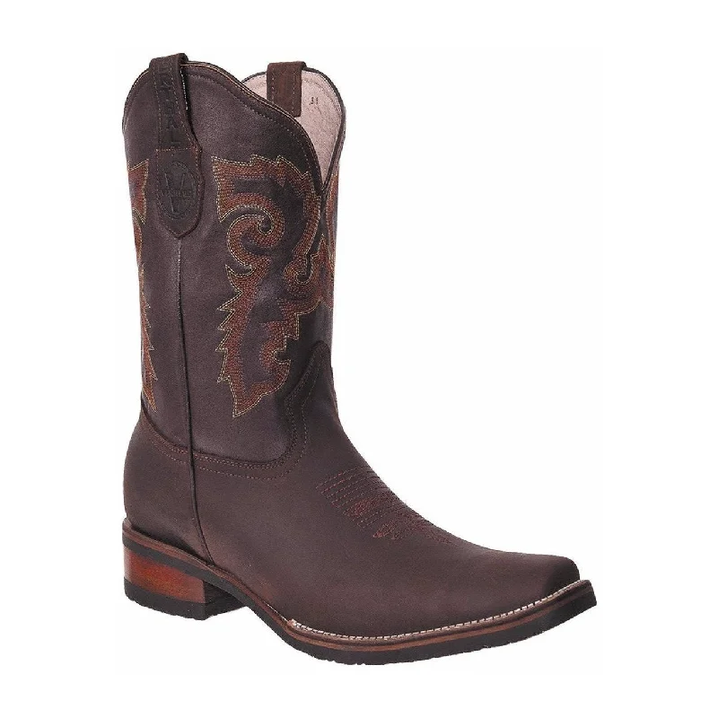 Men's cowboy boots with a high - heeled designVE-517 BROWN Men's Western Boots: Square Toe Cowboy & Rodeo Boots in Genuine Leather