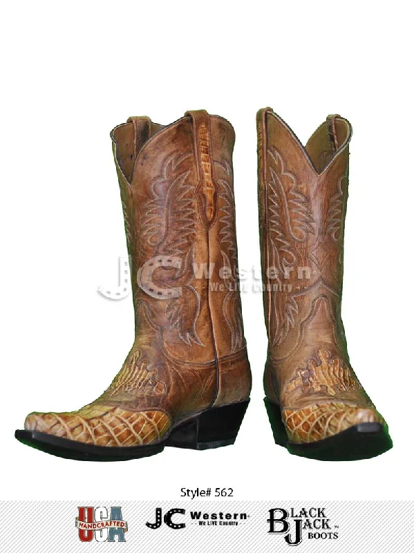 Vintage - style men's cowboy boots with a square toeBlack Jack 562-53 Mens Alligator Boots Burnished Tan Cognac - D