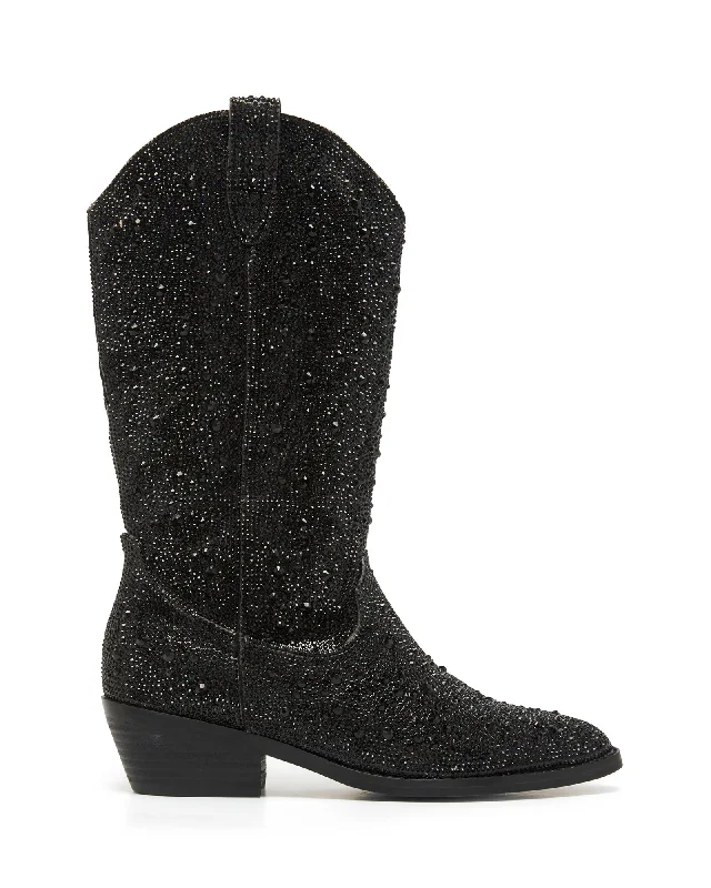 Men's cowboy boots with a rubber sole for tractionMajesty Black Rhinestones *FINAL SALE*