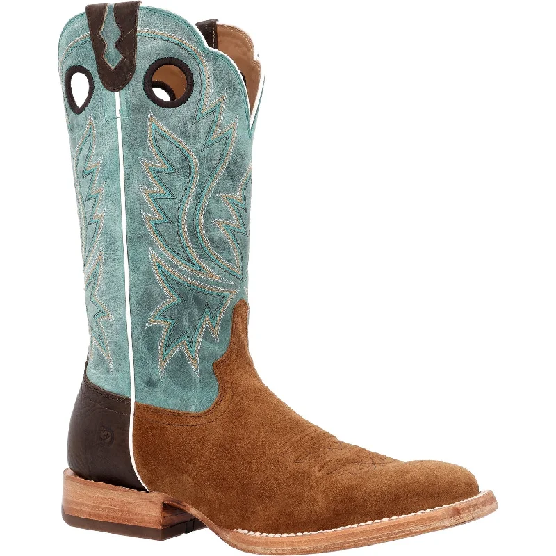 Men's cowboy boots with a snake - skin textureDurango Mens PRCA Western Whiskey Tobacca/Aqua Bullhide Cowboy Boots