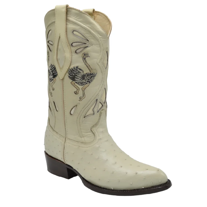 Vintage - style men's cowboy boots with a square toeJOE BOOTS 903   BONE  J Toe Boots,  Original  Men's Cowboy Boots Ostrich Genuine Leather,  Western Boots.