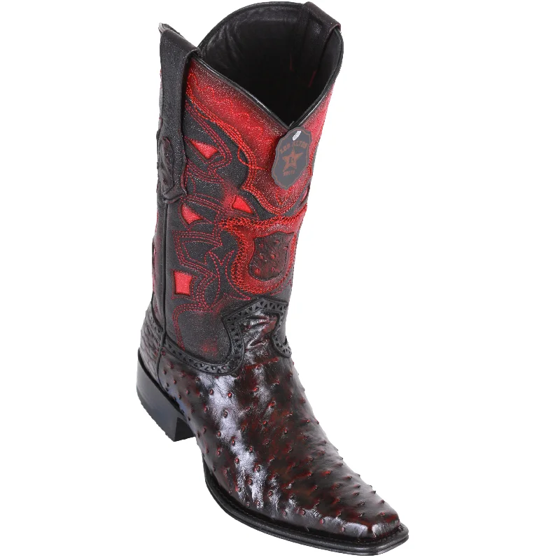 Men's cowboy boots with a scalloped edgeBlack Cherry Ostrich Boots European Square Toe