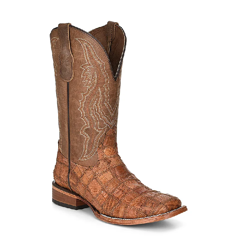 Men's cowboy boots with a pull - on strapPatchwork Caiman Cowboy Boot