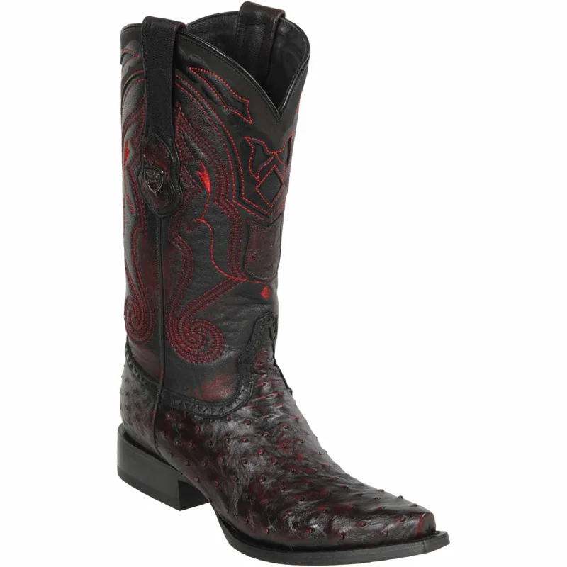 Men's cowboy boots with a high - heeled designMens Ostrich Boots Black Cherry Snip Toe