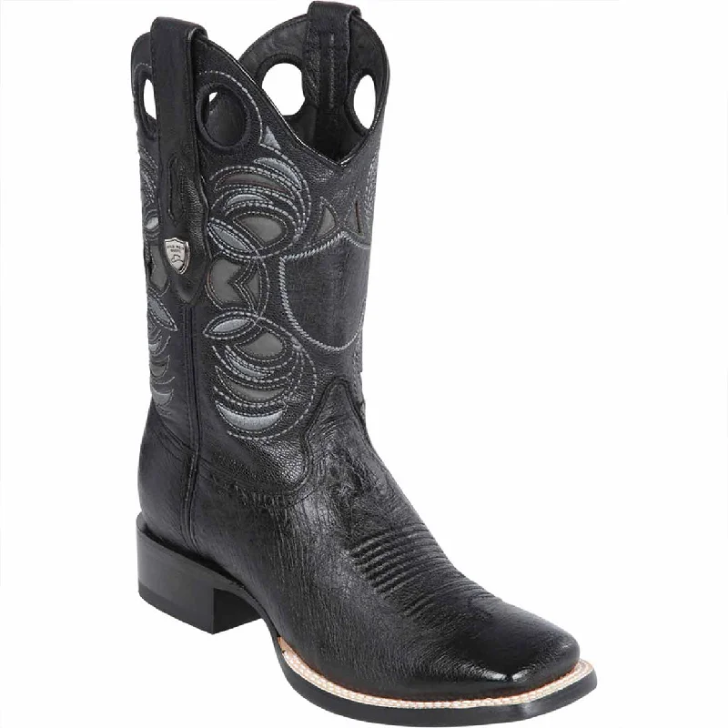 Western - style men's cowboy boots with intricate stitchingOstrich Belly Ranch Toe Western Boots