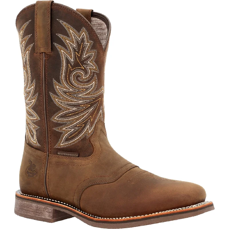 Men's cowboy boots with a leather lining for comfortGeorgia Mens Carbo-Tec Elite WP Brown Leather Cowboy Boots