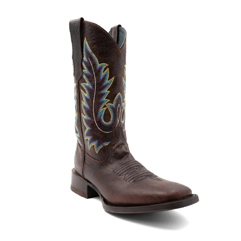 Men's cowboy boots with a tooled leather designFerrini Mens Chase Square Toe Chocolate Leather 13in Cowboy Boots