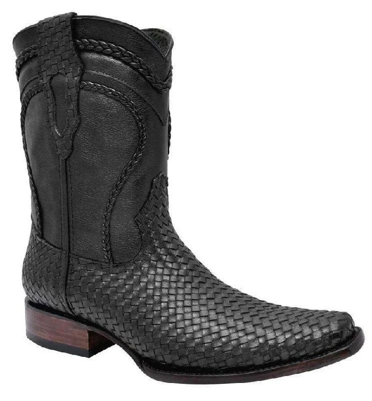 Men's cowboy boots with a concho belt detailJOE BOOTS 410 BLACK Boots  Men's Leather, Cowboy Western boots,  Hand Woven, Leather Braided Print