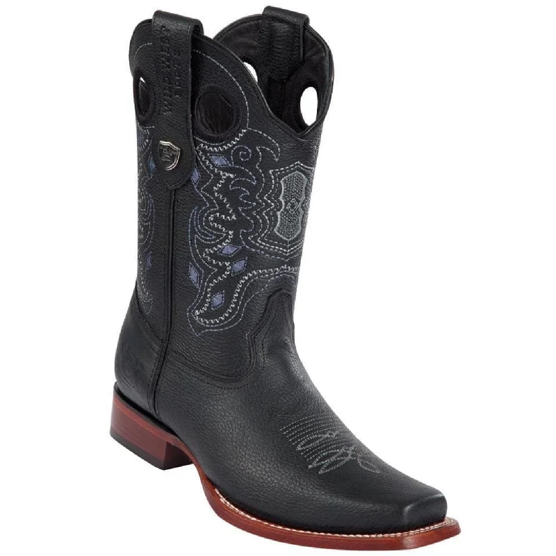 Men's cowboy boots with a snake - skin textureBlack Western Square Toe Boots