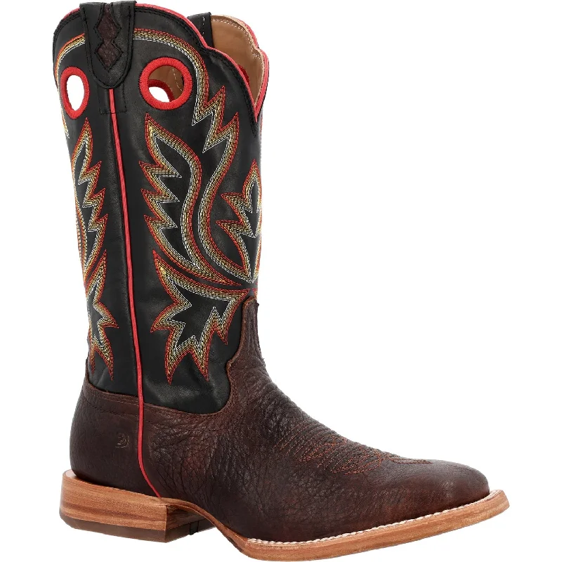 Men's cowboy boots with a rubber sole for tractionDurango Mens PRCA Western Chestnut/Black Eclipse Bullhide Cowboy Boots