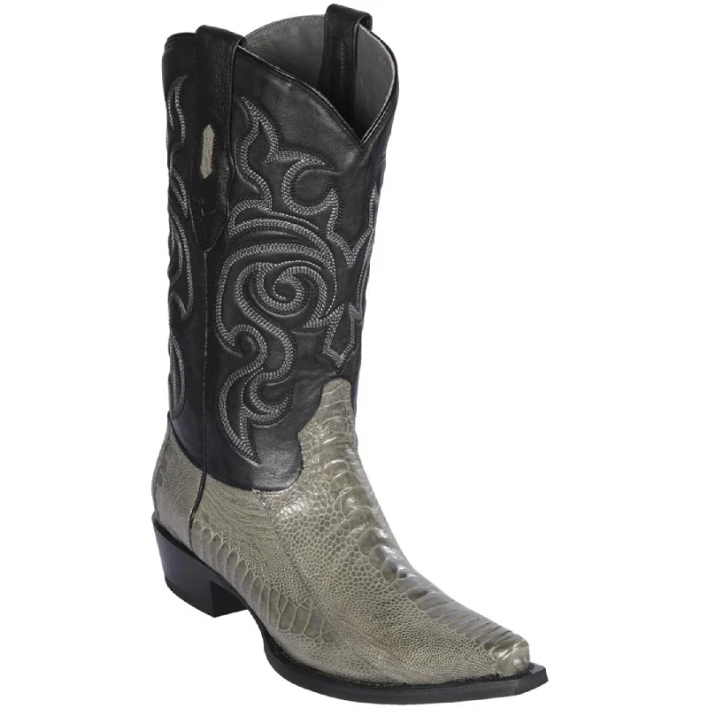 Men's cowboy boots with a high - heeled designGrey Ostrich Leg Cowboy Boots