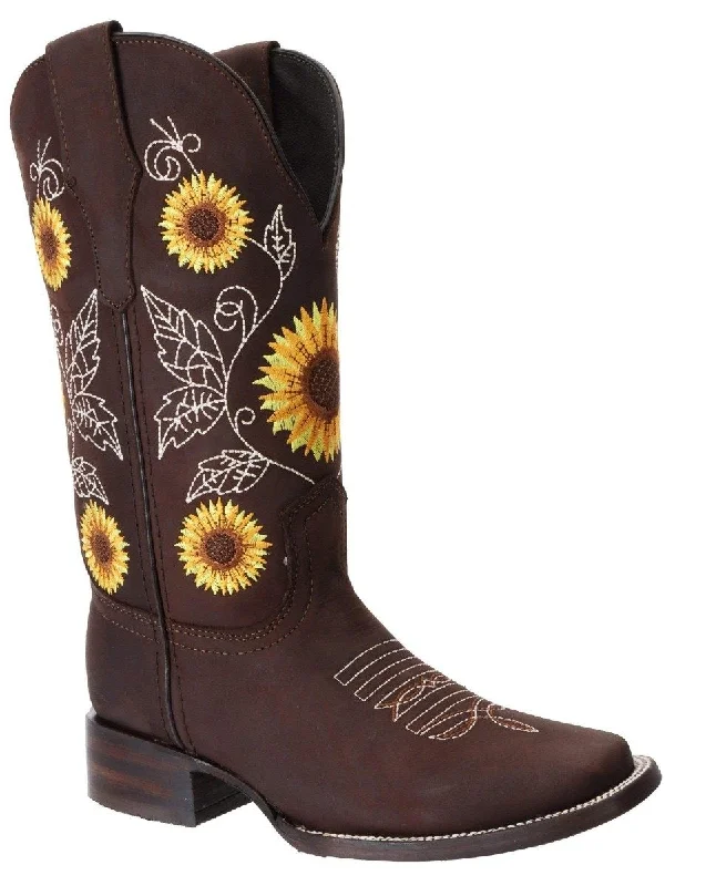 Men's cowboy boots with a spur ledgeJOE BOOTS 15-05 CHOCOLATE Premium Women's Cowboy Embroidered Boots: Square Toe Western Boot