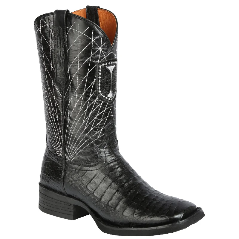 Vintage - style men's cowboy boots with a square toeBlack Caiman Print Cowboy Boots