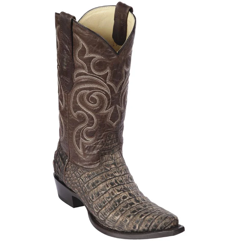 Men's cowboy boots with a leather lining for comfortSanded Brown Caiman Belly Snip Toe Boots