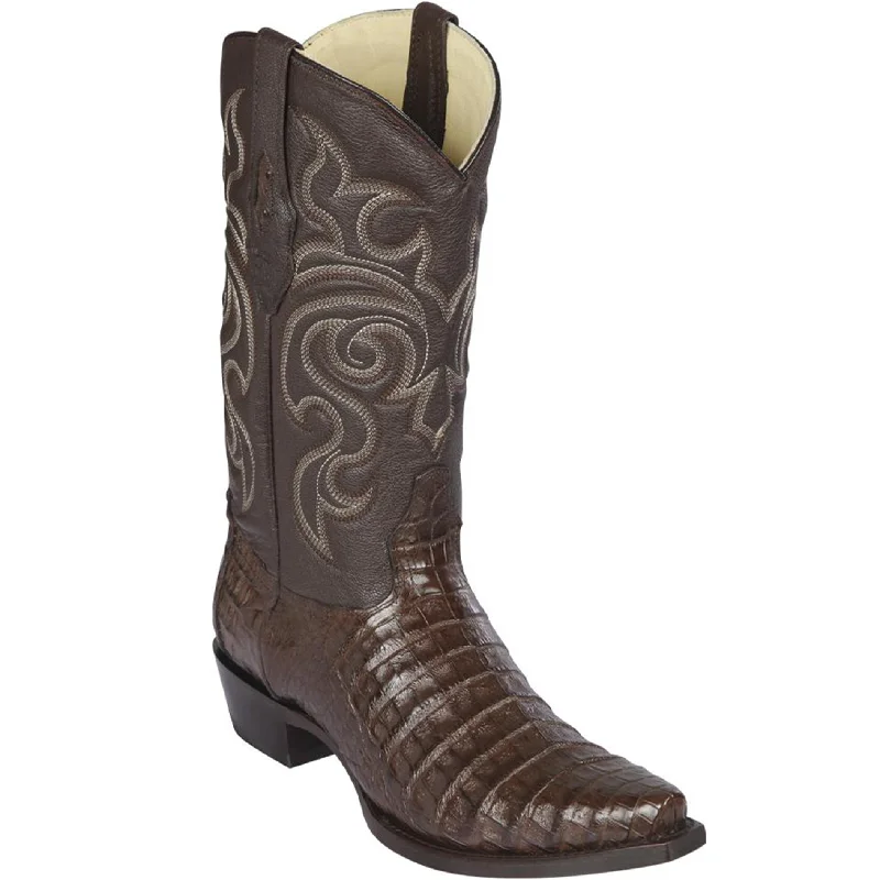 Men's cowboy boots with a spur ledgeBrown Caiman Belly Snip Toe Western Boots