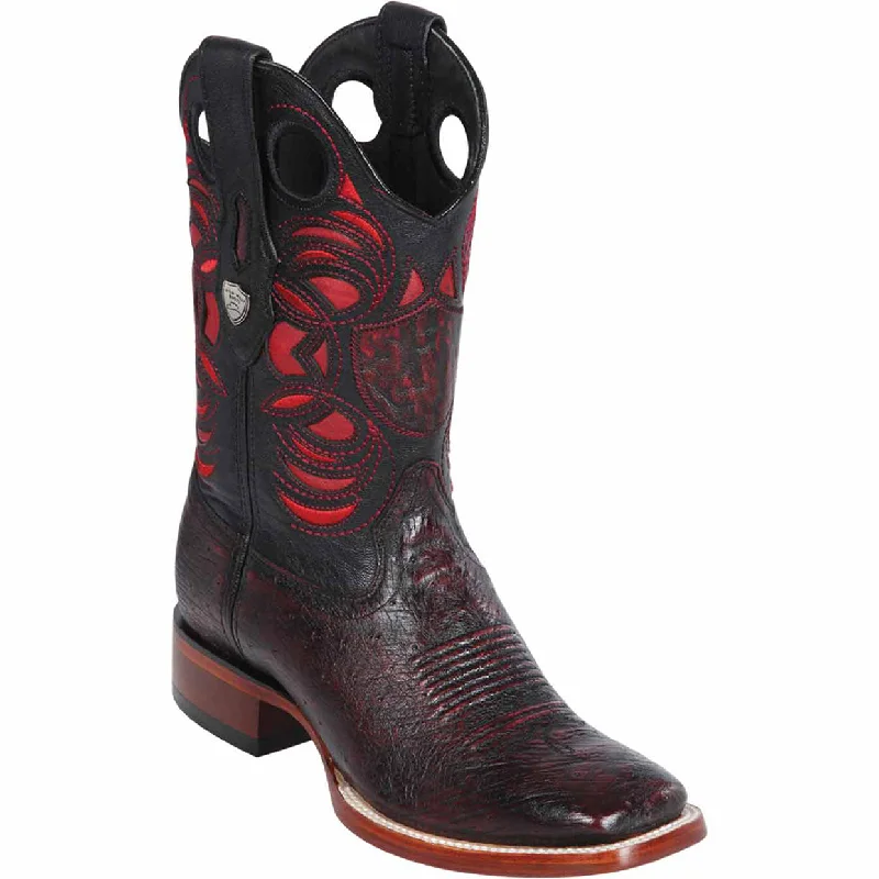 Alligator - print men's cowboy boots for a bold lookBlack Cherry Ostrich Belly Ranch Toe Western Boots