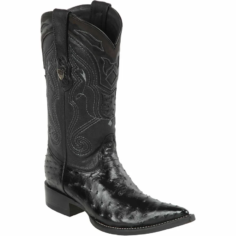 Men's cowboy boots with a concho belt detailBlack Pointed Toe Ostrich Boots