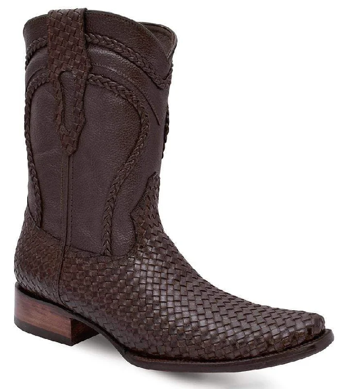 Men's cowboy boots with a leather lining for comfortJOE BOOTS 410 BROWN Boots  Men's Leather, Cowboy Western boots,  Hand Woven, Leather Braided Print