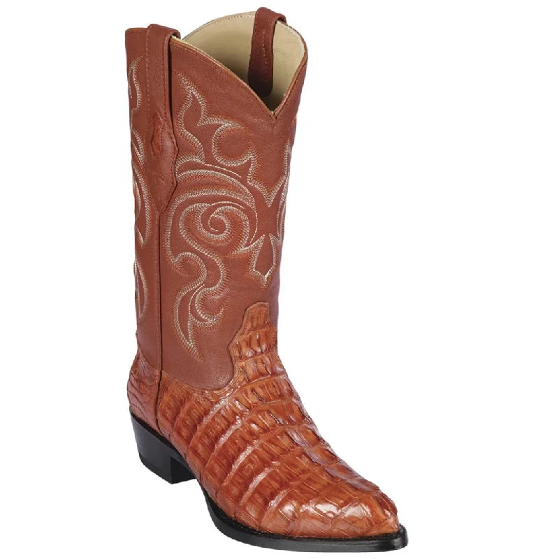 Western - style men's cowboy boots with intricate stitchingCognac Caiman Tail Western Boots