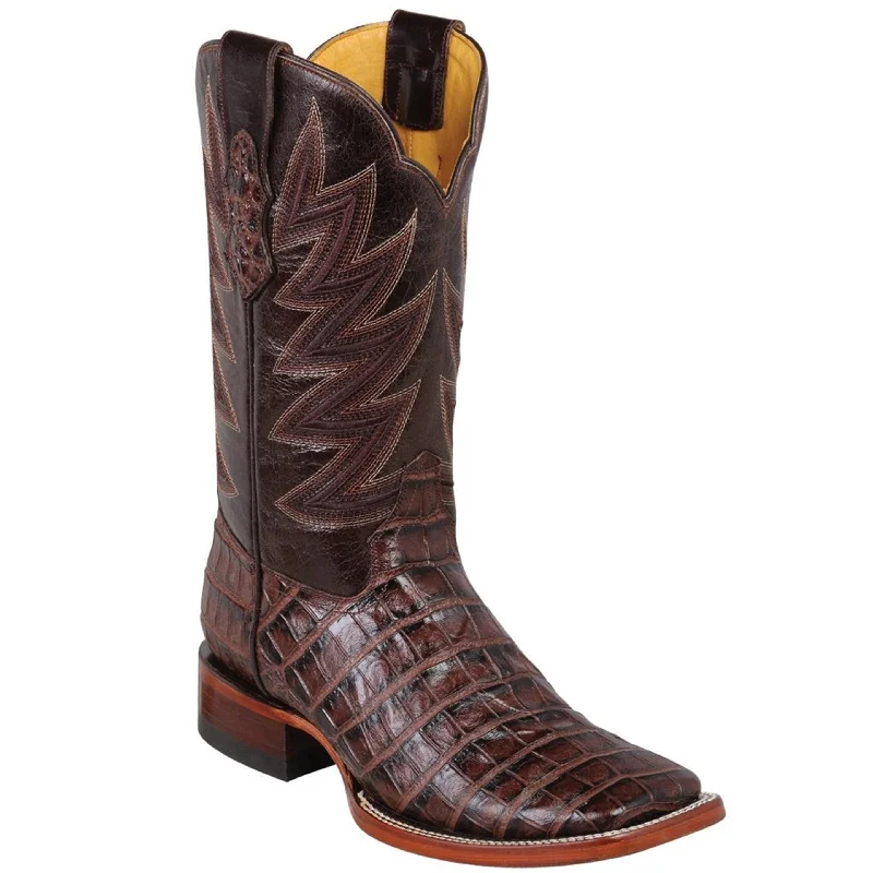 Men's genuine leather cowboy boots with a pointed toeBrown Caiman Print Boots