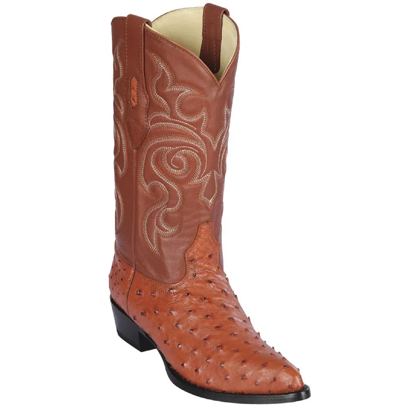 Men's cowboy boots with a leather sole for a classic lookCognac Ostrich Cowboy Boot J-Toe