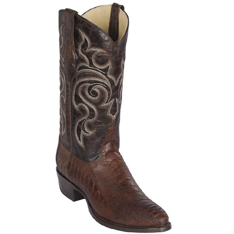 Men's cowboy boots with a concho belt detailBrown Ostrich Leg Cowboy Boots R-Toe