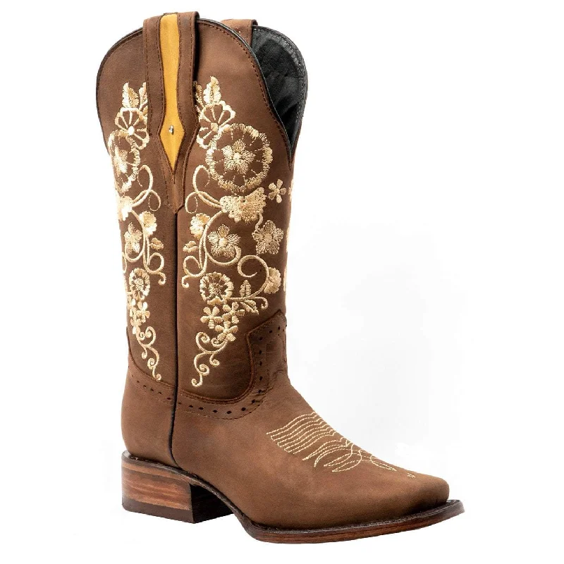 Men's cowboy boots with a leather lining for comfortJOE BOOTS 15-01 SAND Premium Women's Cowboy Embroidered Boots: Square Toe Western Boot