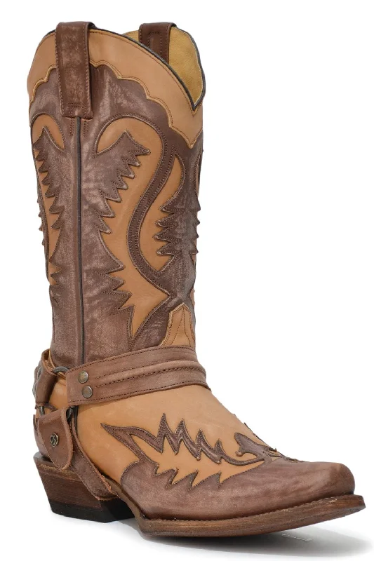 Men's cowboy boots with a decorative inlayStetson Mens Outlaw Brown Leather Cowboy Boots