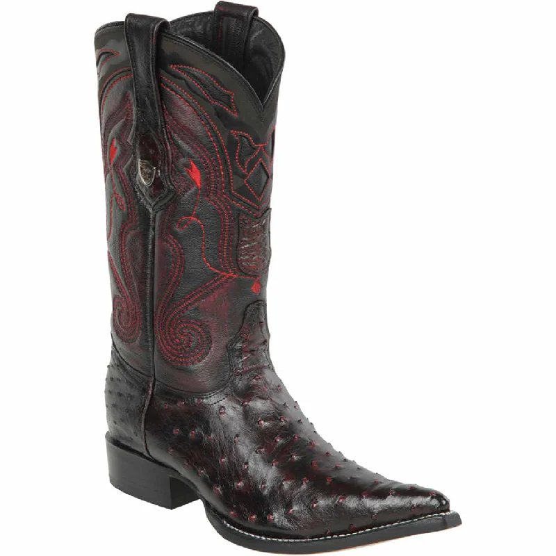 Men's cowboy boots in a dark brown leatherOstrich Pointy Cowboy Boots - Black Cherry