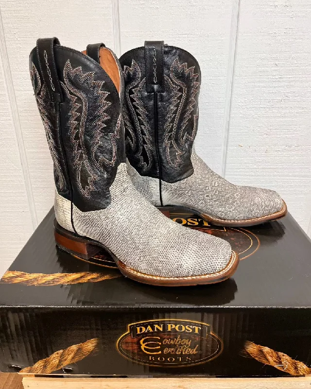 Men's cowboy boots with a heel guardDan Post Men's Elgin Lizard Black Round Toe Cowboy Boots DP4181