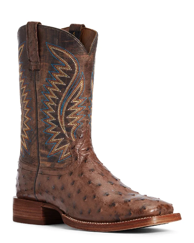 Men's cowboy boots with a distressed leather finishMen's Gallup Ostrich Western Boots