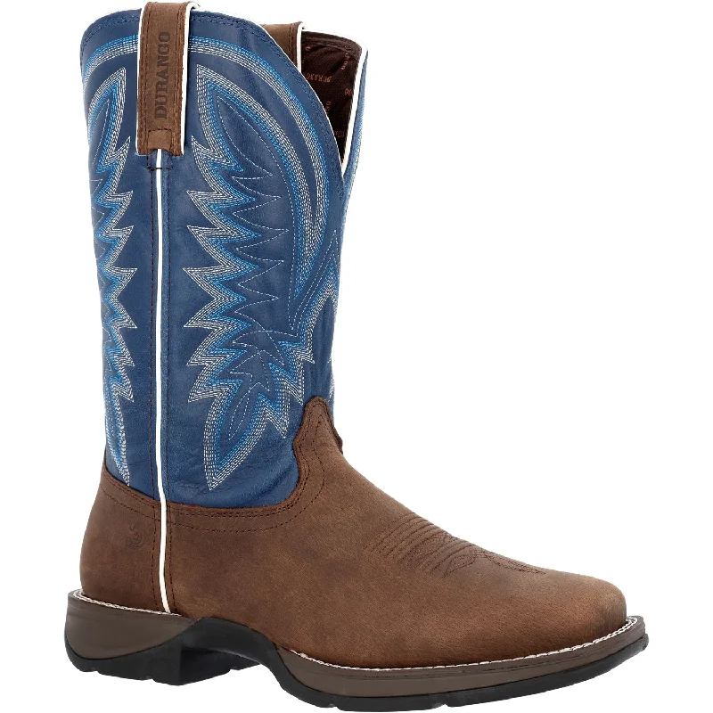 Men's cowboy boots with a snake - skin textureDurango Mens Rebel Western Saddle/Denim Blue Leather Cowboy Boots