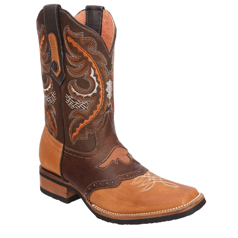 Vintage - style men's cowboy boots with a square toeVE-030 TORITO TAN/BROWN  Men's Western Boots: Square Toe Cowboy & Rodeo Boots in Genuine Leather