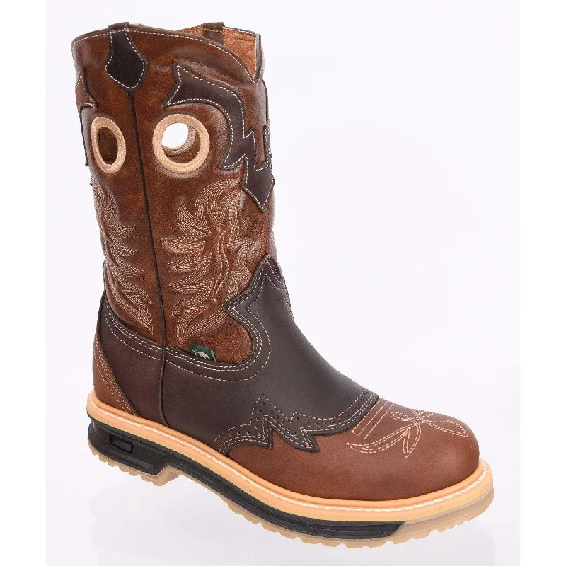 Men's cowboy boots with a leather lining for comfortSB6035 Brown Silver Bull Rodeo Work (WIDE EE LAST-HALF NUMBER LESS RECOMMENDED)