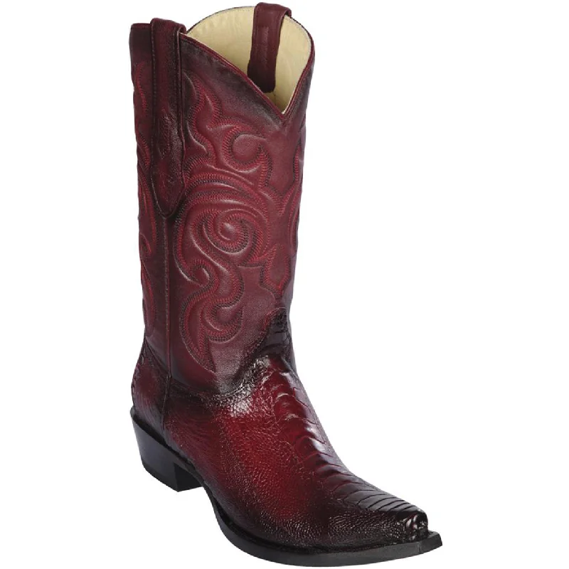 Men's cowboy boots with a rubber sole for tractionOstrich Leg Snip Toe Faded Burgundy Western Boots