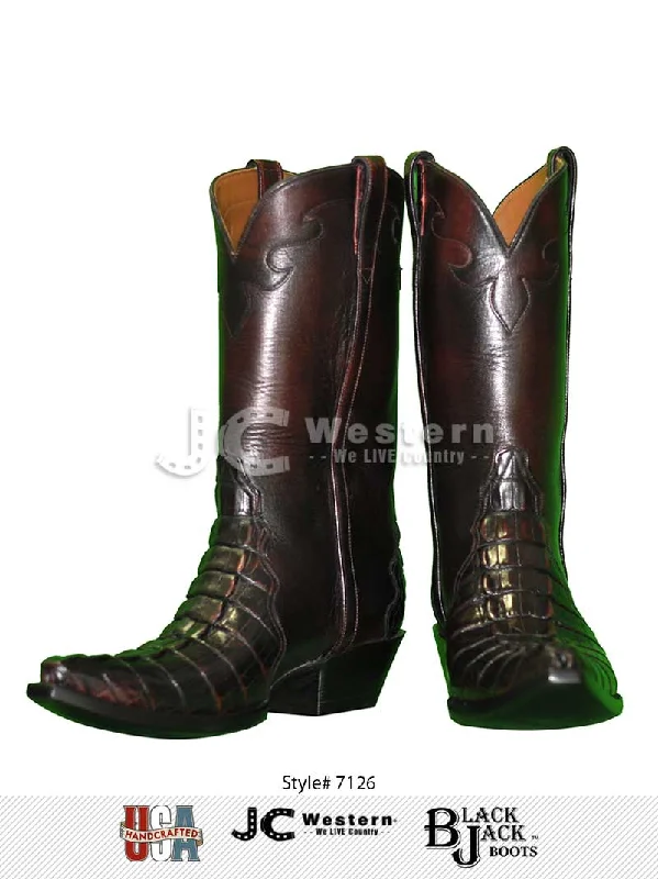 Men's cowboy boots in a dark brown leatherBlack Jack 7126 Mens Alligator Tail Western Boots Black Cherry - 19