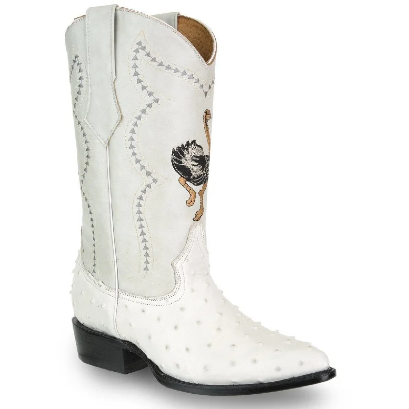 Men's cowboy boots with a concho belt detailJOE BOOTS 901  BONE J Toe Boots,  Men's Cowboy Boots Ostrich Print Genuine Leather,  Western Boots.