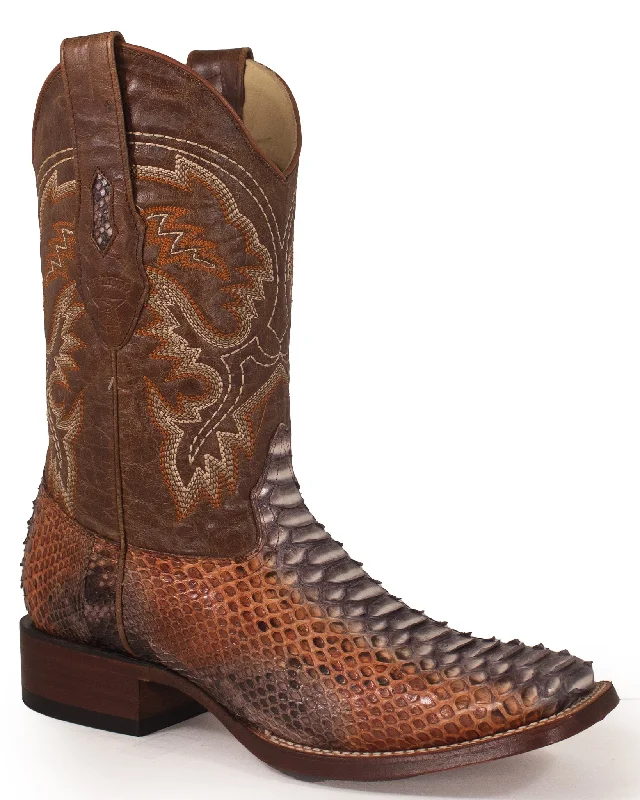 Men's cowboy boots with a snake - skin textureMen's Python Western Boots