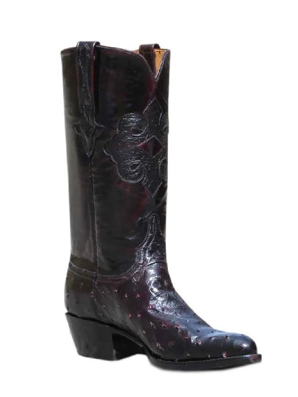 Men's cowboy boots with a rubber sole for tractionLucchese L1182.24 Mens Classic Quill Ostrich Western Boots Black Cherry