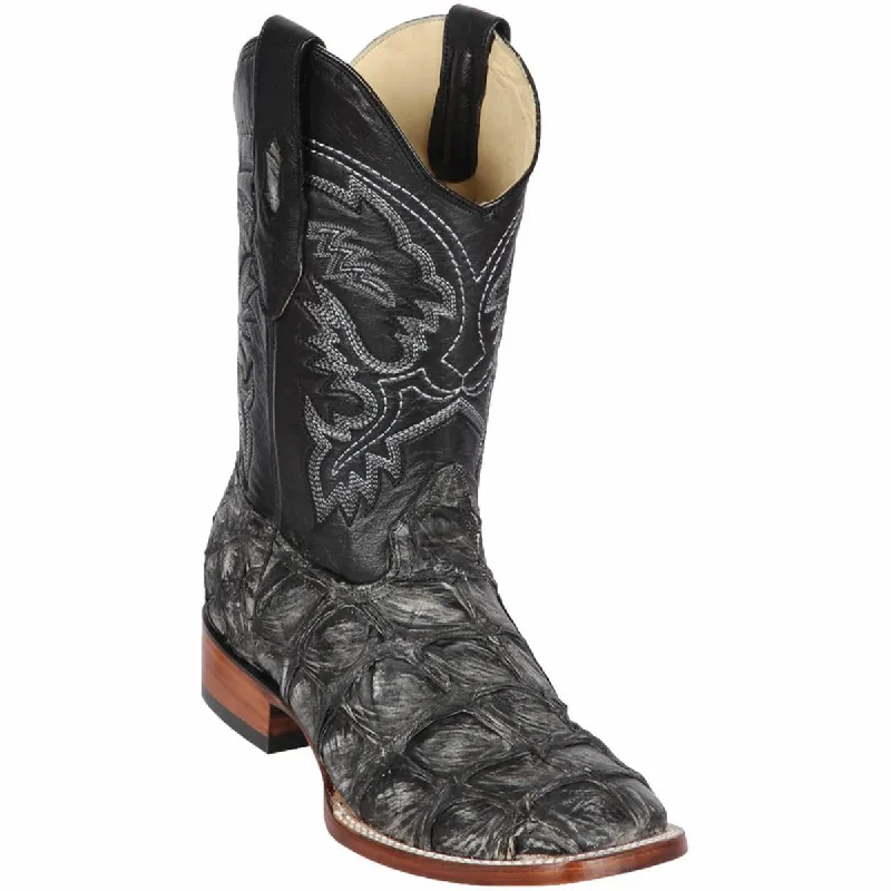 Men's cowboy boots with a pull - on strapRustic Black Pirarucu Boots